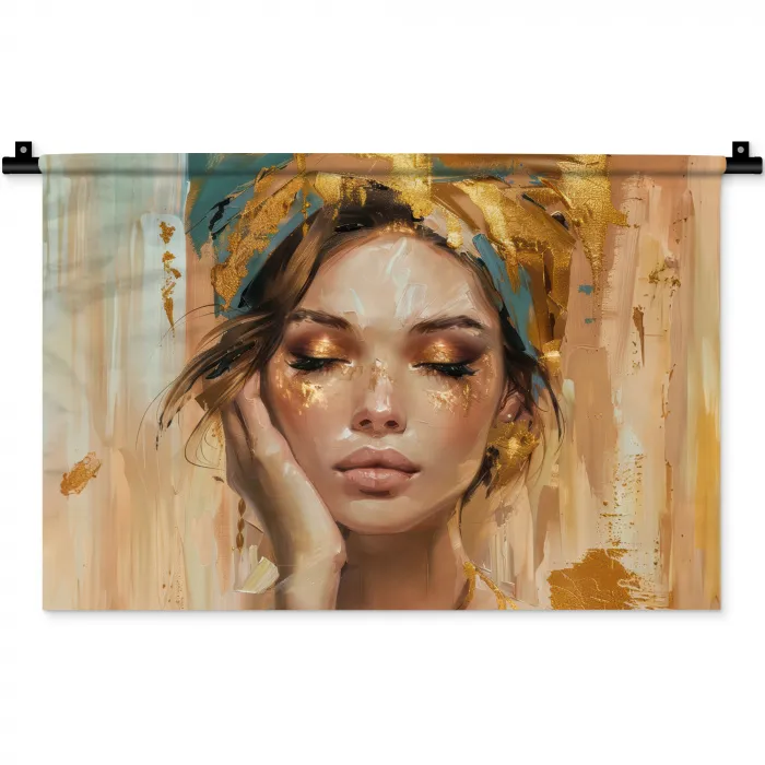 Vrouwen - Portret - Luxe - Goud Wandkleed katoen klein -zz3d