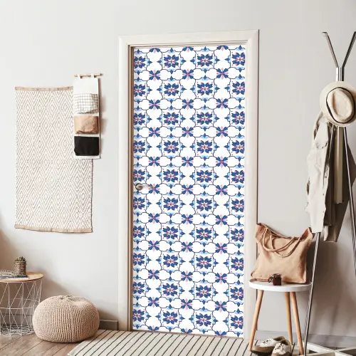 Modern - Patroon - Blauw - Roze deurposter klein 289 -sfeer6