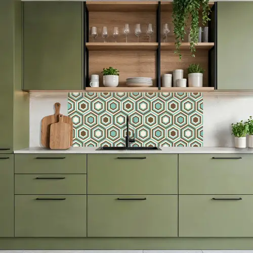 Retro - Honeycomb - Blauw - Bruin keuken achterwand 2 middel 871 -sfeer3