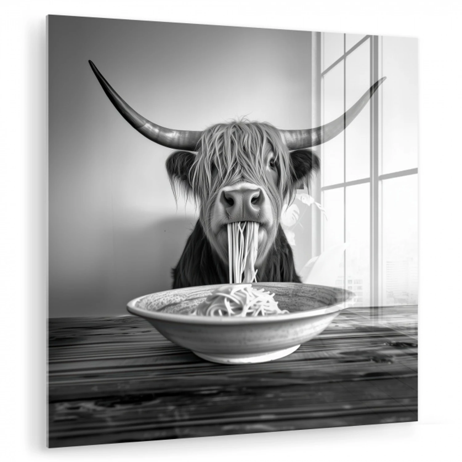 Schotse Hooglander - Spaghetti - Dieren - Zwart wit plexiglas 5mm klein -zzzproduct_nieuw
