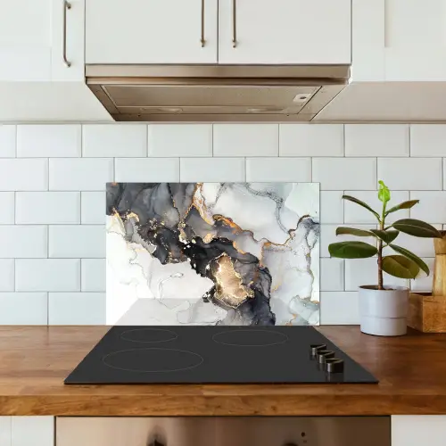 Marmer - Goud - Abstract - Zwart Wit - Luxe keuken achterwand spatscherm klein -sfeer2