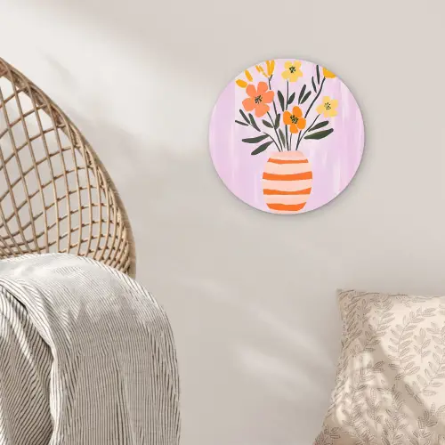Vaas - Gestreept - Bloemen - Oranje Wandcirkel kunststof plaat 5mm dik klein -sfeer5