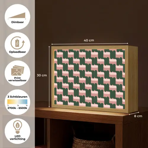 Vlechtpatroon - Groen - Roze - Geometrisch Light Box met batterij (Wandlamp) middel 907 -USP_websiteoverzichtNL