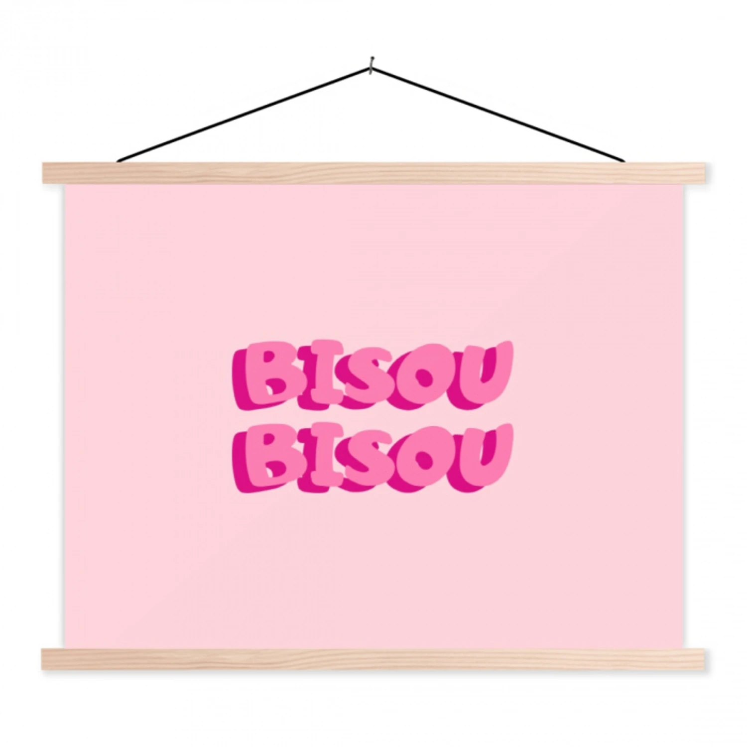 Bisou - Roze - Dikke letters textielposter latten blank klein -3d