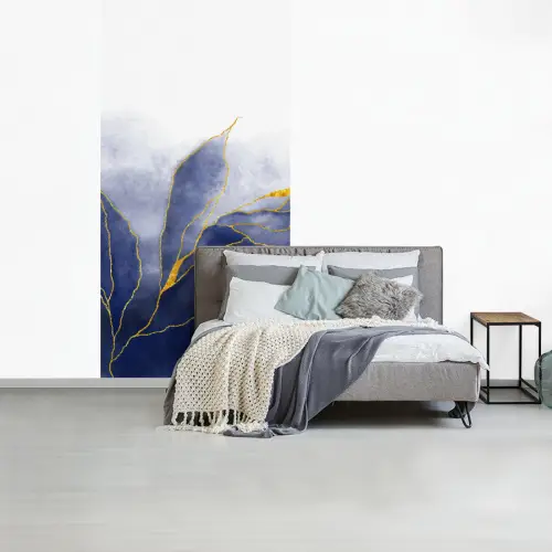 Marmer - Blauw - Marmerlook - Goud - Textuur fotobehang vinyl groot -slaapkamer