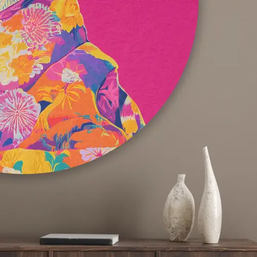 Lama - Kimono - Bloemenkrans - Felroze Akoestische PET Vilt - Rond klein -sfeer5_closeup