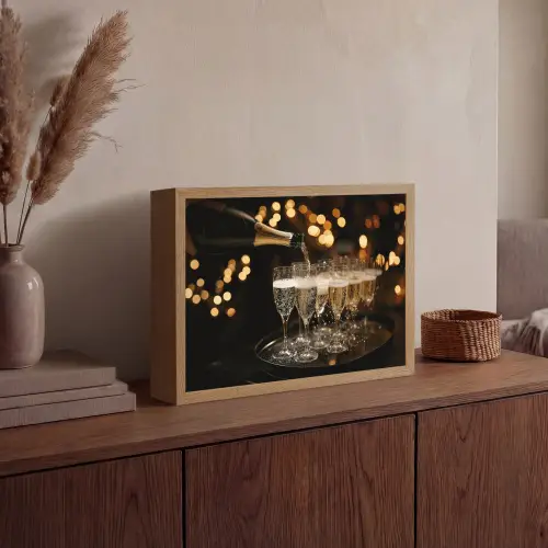 Lichtjes - Champagne - Dienblad - Glazen Light Box met batterij (Wandlamp) middel -sfeer2