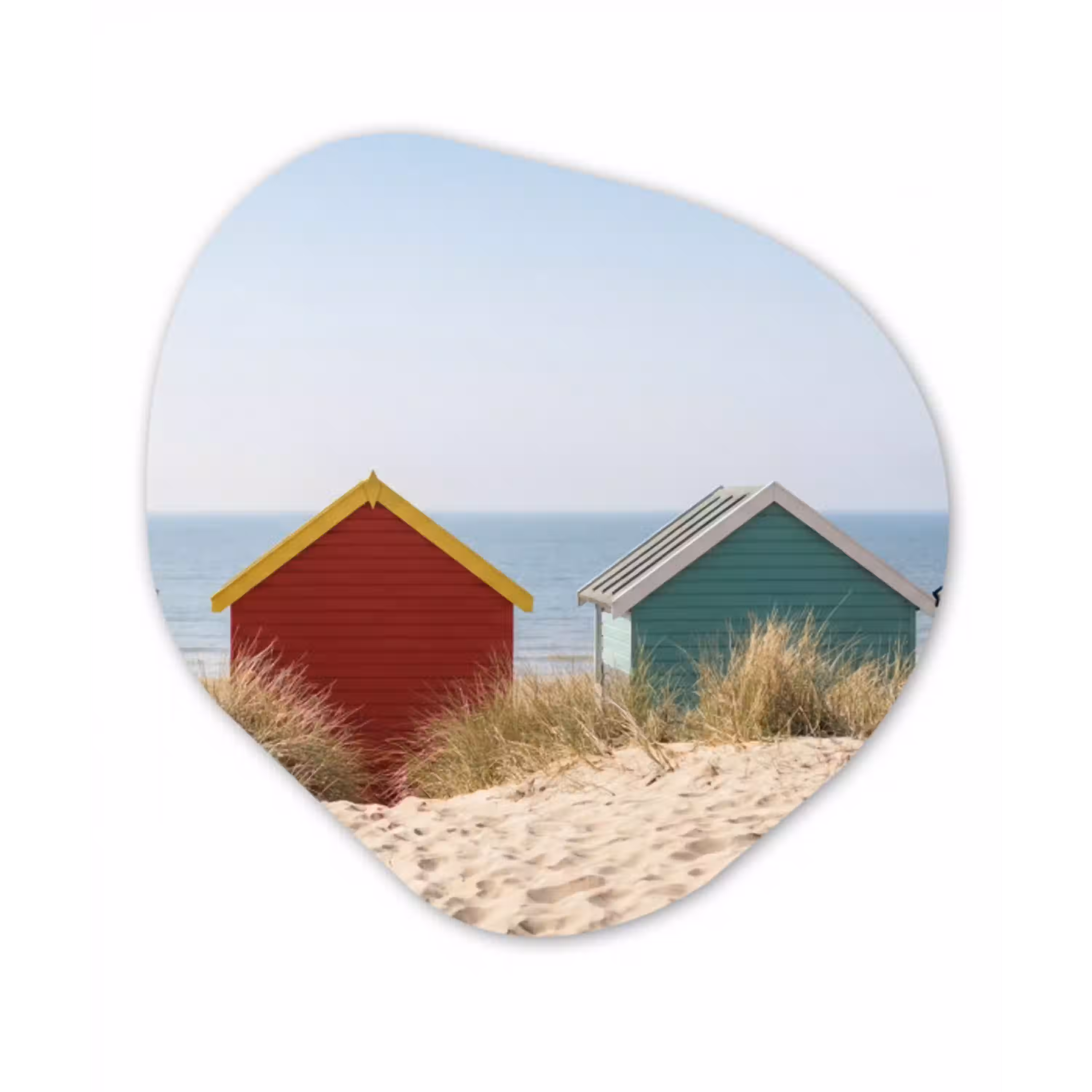 Strand - Huisjes - Kleurrijk - Duinen Wandcirkel Organisch Aluminium middel -3d