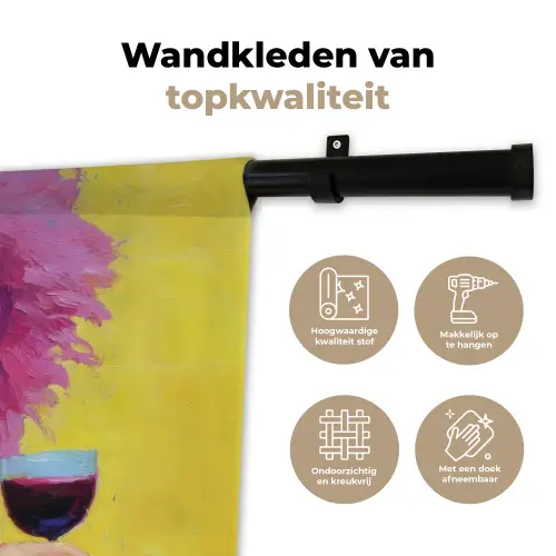 Vrouw - Hoed - Paars - Wijn Wandkleed katoen klein -sfeer2
