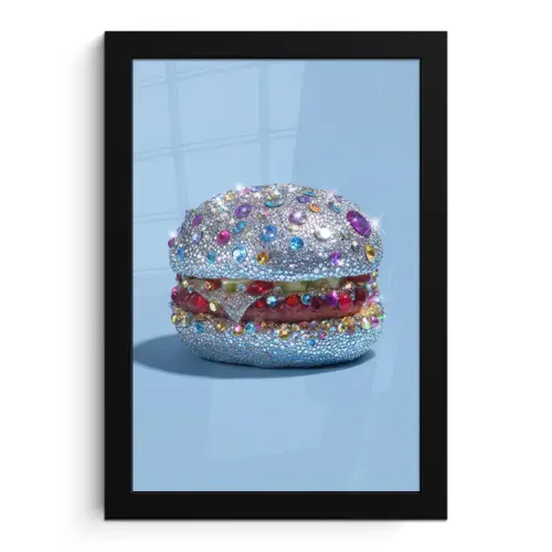 Glitters - Hamburger - Blauw fotolijst zwart zonder passe partout klein -3d