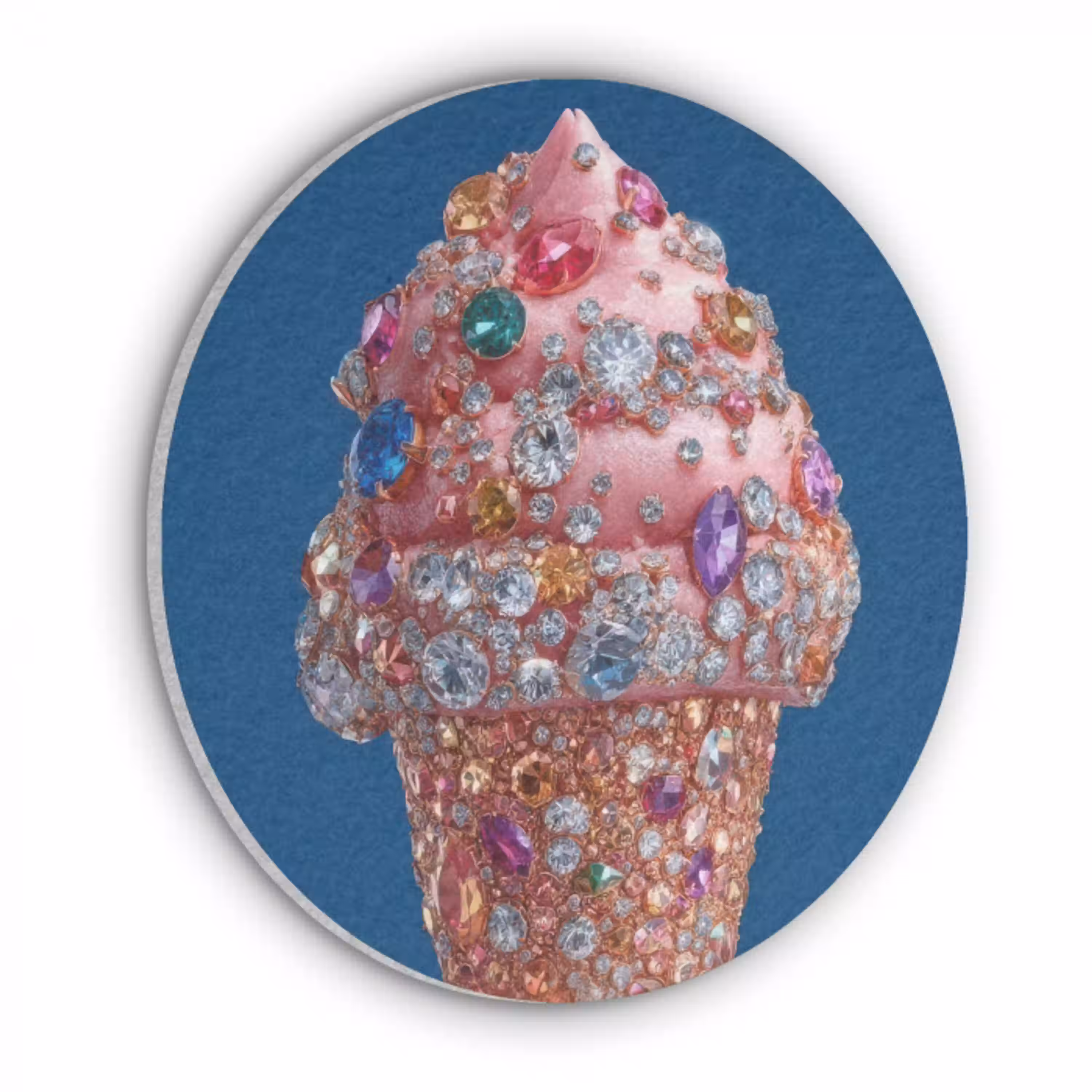 Ijsje - Hoorntje - Steentjes - Blauw Akoestische PET Vilt - Rond klein -3d