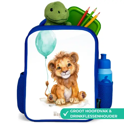 Leeuw met blauwe ballon Kinderrugzak - Blauw middel -inhoud_NL