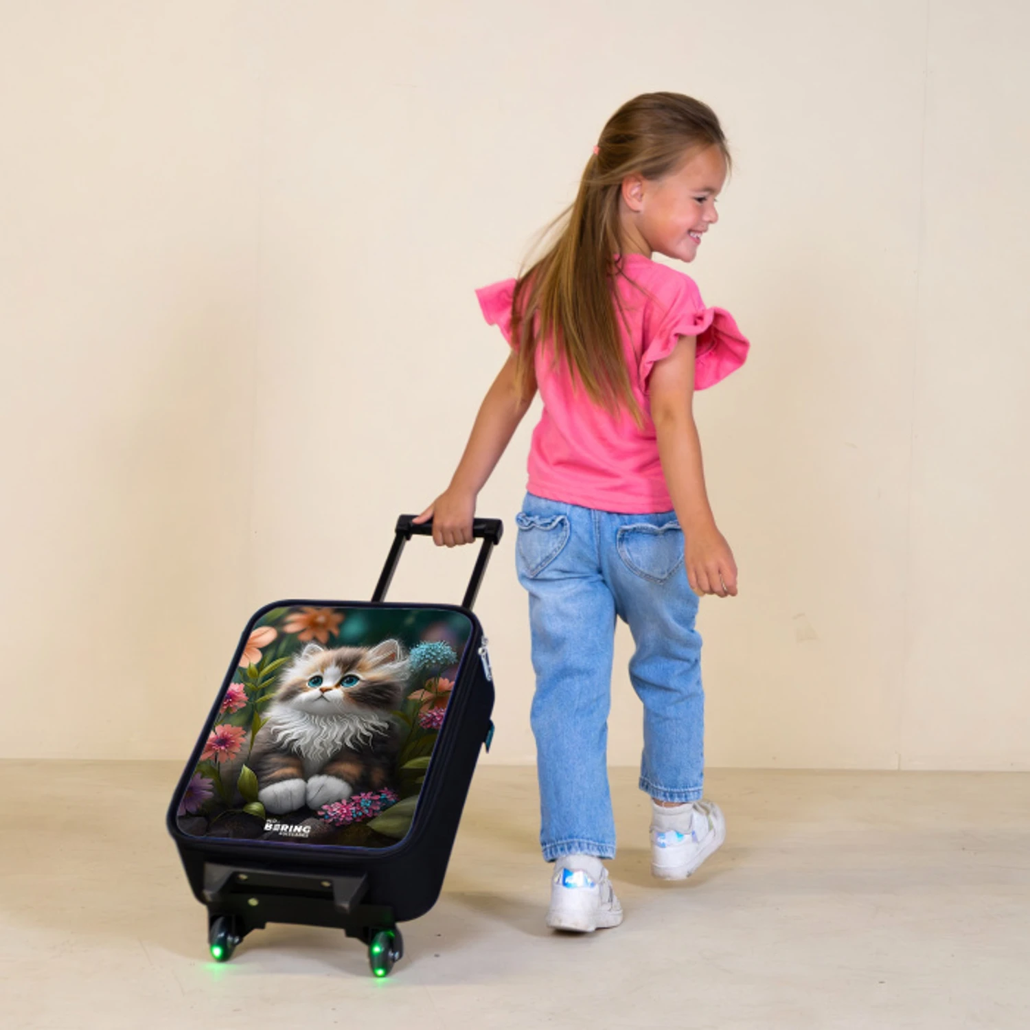 Kitten tussen bloemen Kinderkoffer - Zwart klein -sfeer1