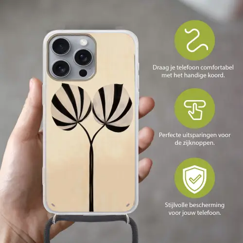 Bladeren - Gestreept - Stengel - Beige Hoesje iPhone 16 Pro Max met koord klein -sfeer2_NL