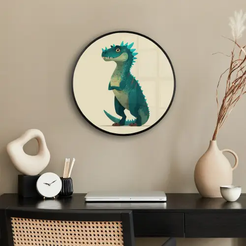 Dinosaurus - Turquoise - Stekels Fotolijst rond zonder passe partout klein -sfeer1