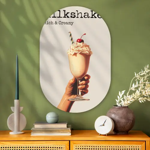 Milkshake - Kers - Rietje Wandcirkel Ovaal Glas middel -sfeer2
