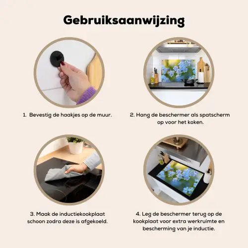 Bloemetjes - Blauw - Vergeet mij nietjes Inductie beschemer met haakjes klein -ky-gebruik-nl