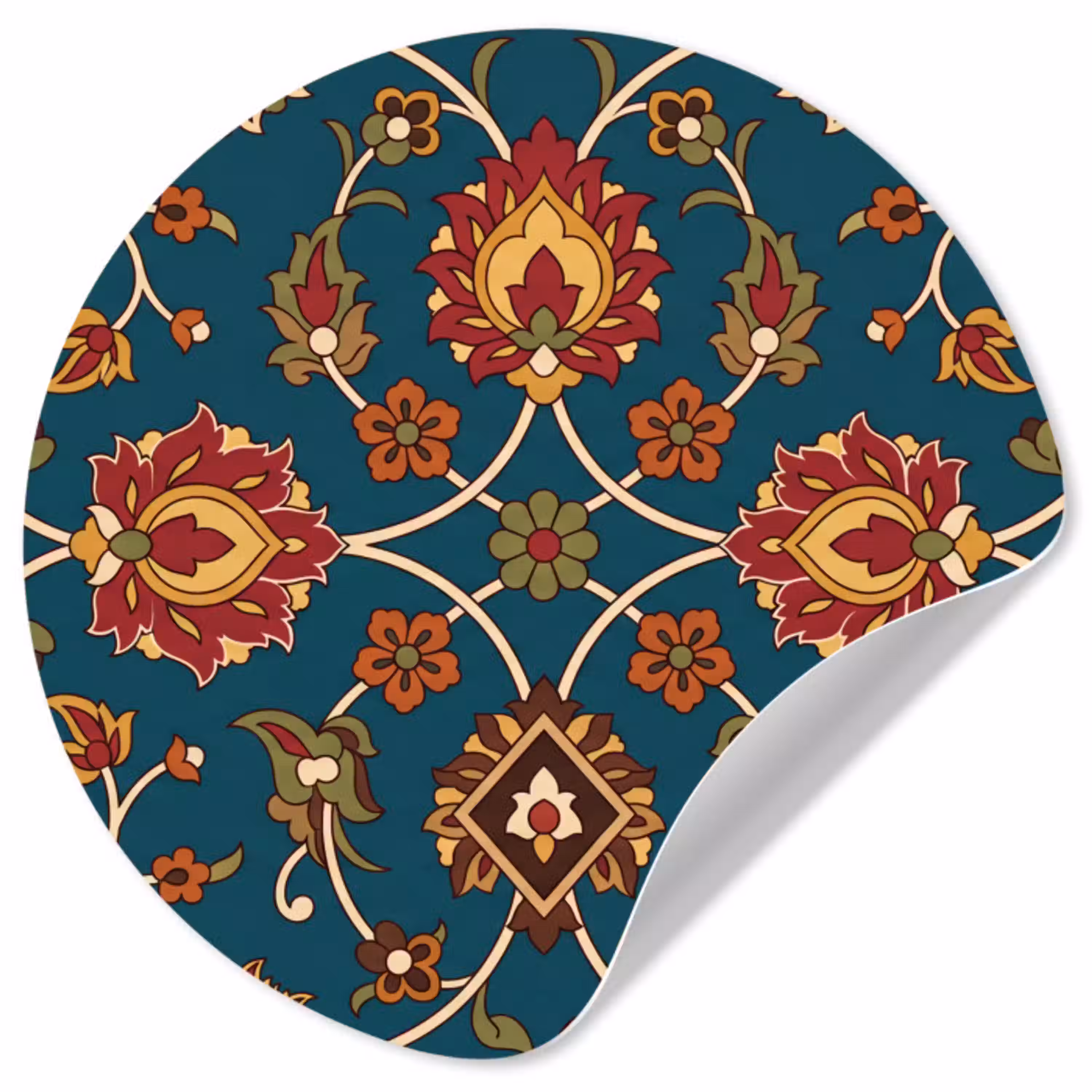 Ornament - Flora - Traditioneel - Klassiek - Blauwgroen Wandcirkel behangsticker klein -3d