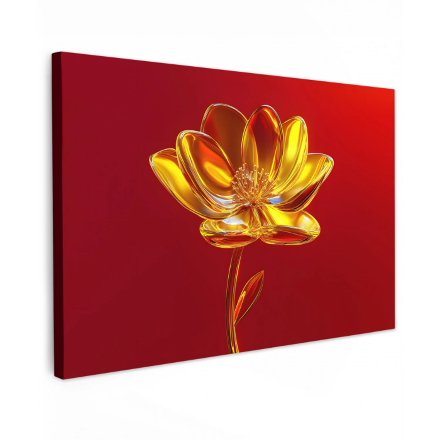 Bloem - Goud - Glazen Tuinposter op houten frame 2 cm dik klein -3d
