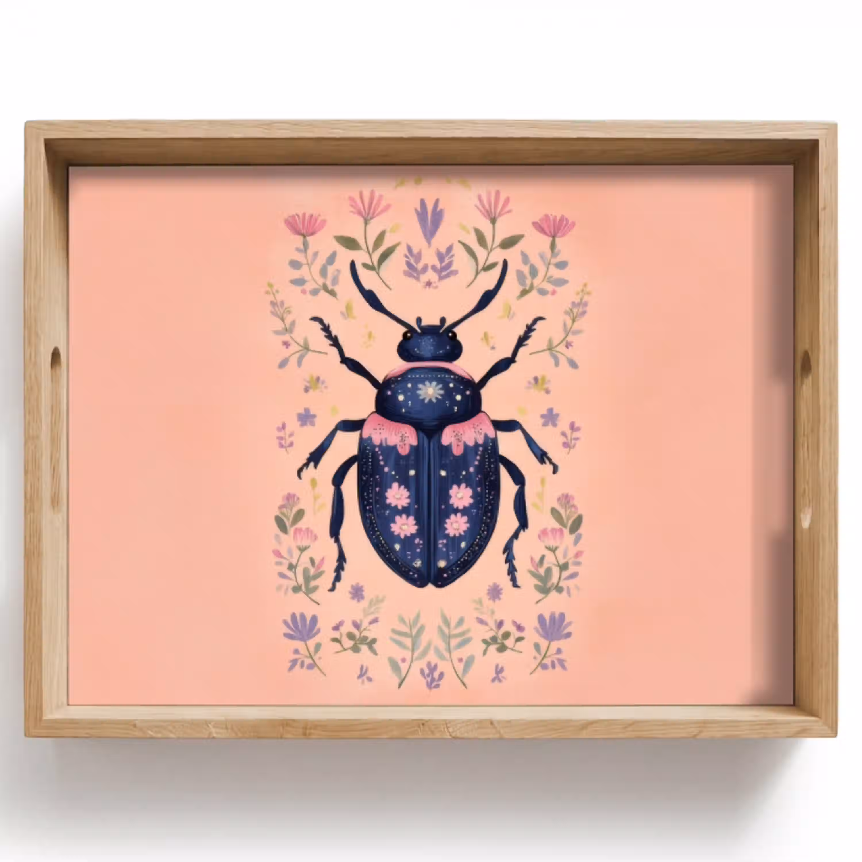Kever - Donkerblauw - Bloemen - Sierlijk Dienblad Rechthoek middel -z3d_shopping