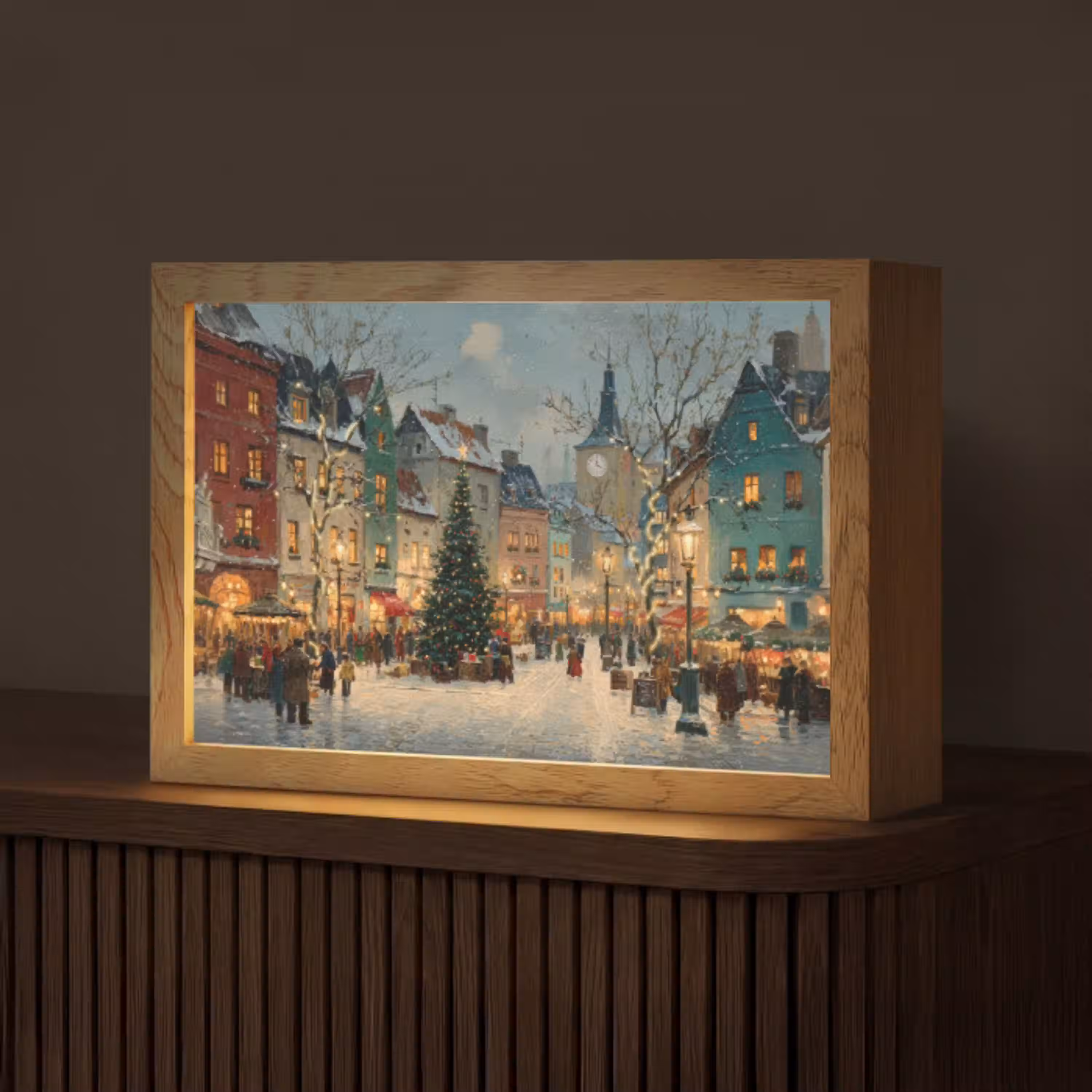 Kerstsfeer - Stadsplein - Kleurrijk Light Box met kabel (Tafellamp) klein -z3d_website