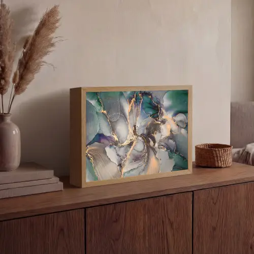 Goud - Blauw - Marmer Light Box met batterij (Wandlamp) middel -sfeer2