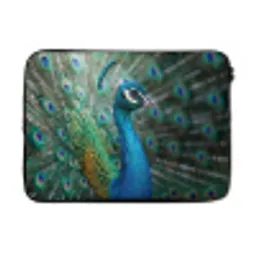 Pauw - Veren - Blauw laptophoes neopreen klein -3d