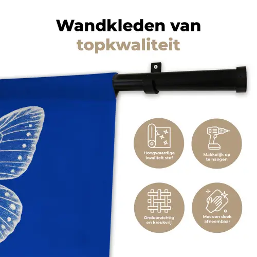 Vlinder - Wit - Getekend - Stippen Wandkleed katoen klein -sfeer2