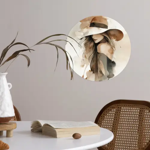 Mysterieus - Vrouw - Sepia Wandcirkel behangsticker klein -sfeer3