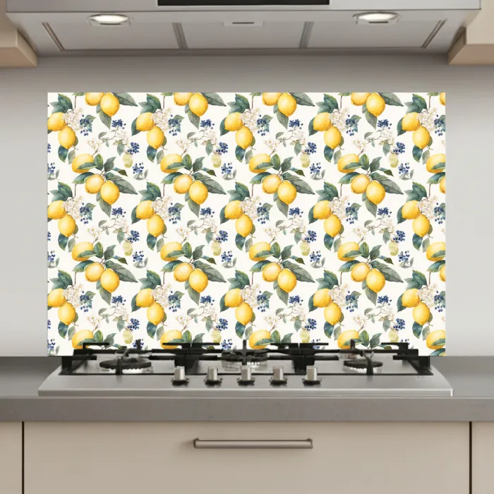 Frans - Citroen -  Citrus - Bloesem - Geel - Groen - Blauw keuken achterwand spatscherm klein 900 -3d_website