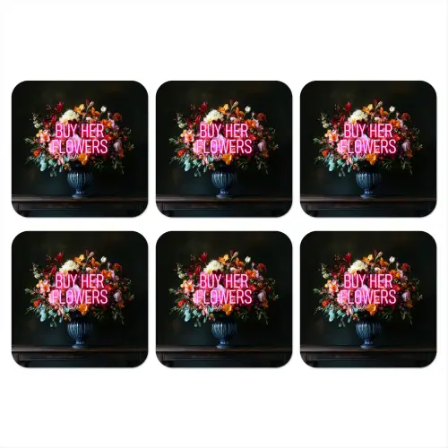 Quote - Bloemen - Vaas - Neon onderzetter kurk middel -3d