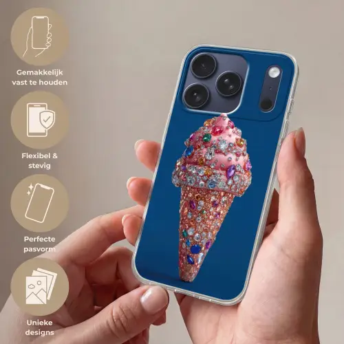 Ijsje - Hoorntje - Steentjes - Blauw Telefoonhoesje iPhone 17 Pro klein -sfeer3_NL
