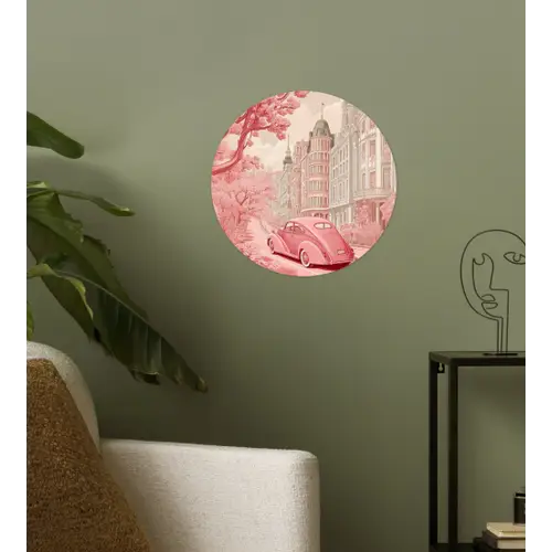 City - Car - Pink Wandcirkel behangsticker klein -sfeer2