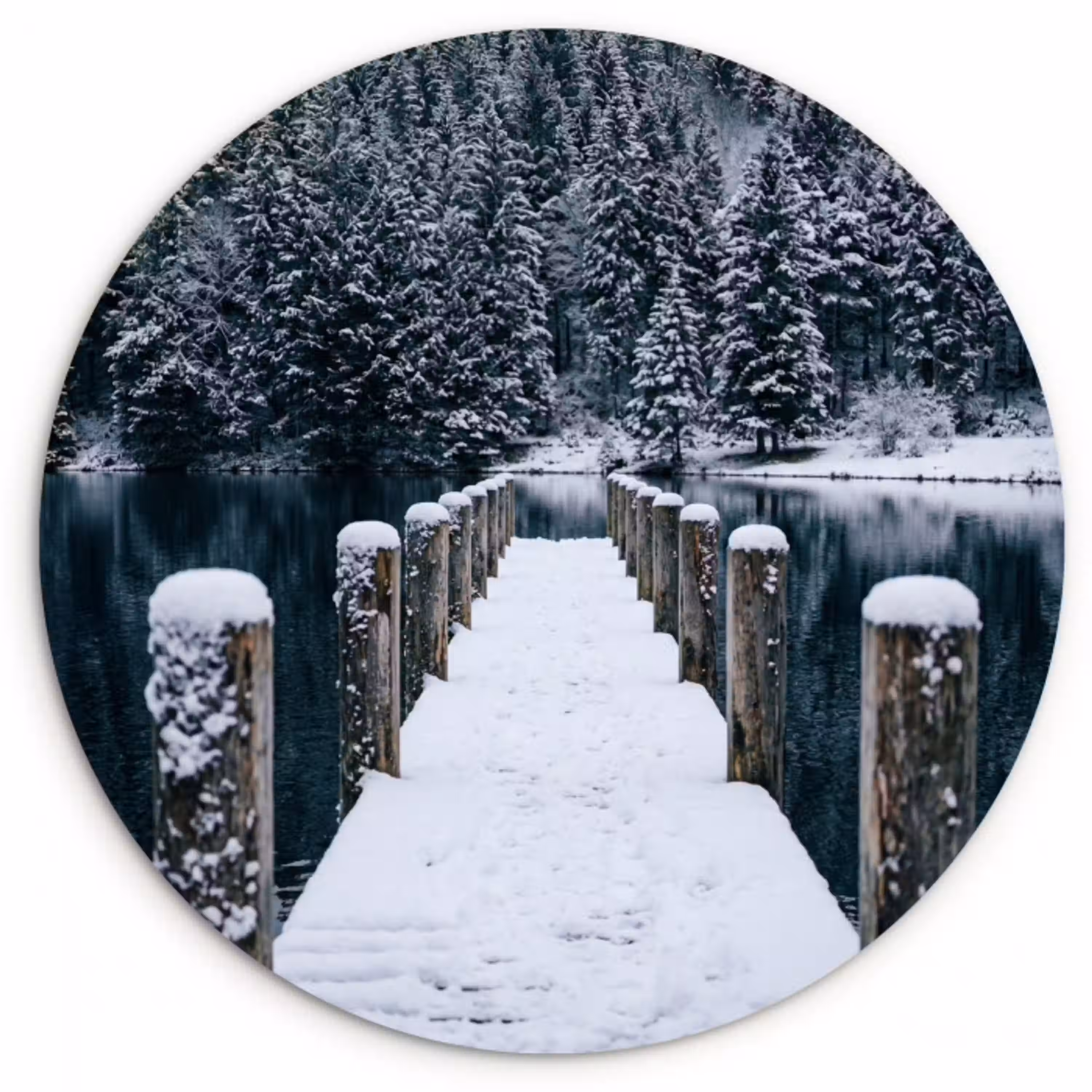 Steiger - Meer - Sneeuw - Bergen - Rustgevend Wandcirkel kunststof plaat 5mm dik klein -3d