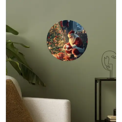Kerstman - Haard - Donker Wandcirkel behangsticker klein -sfeer2