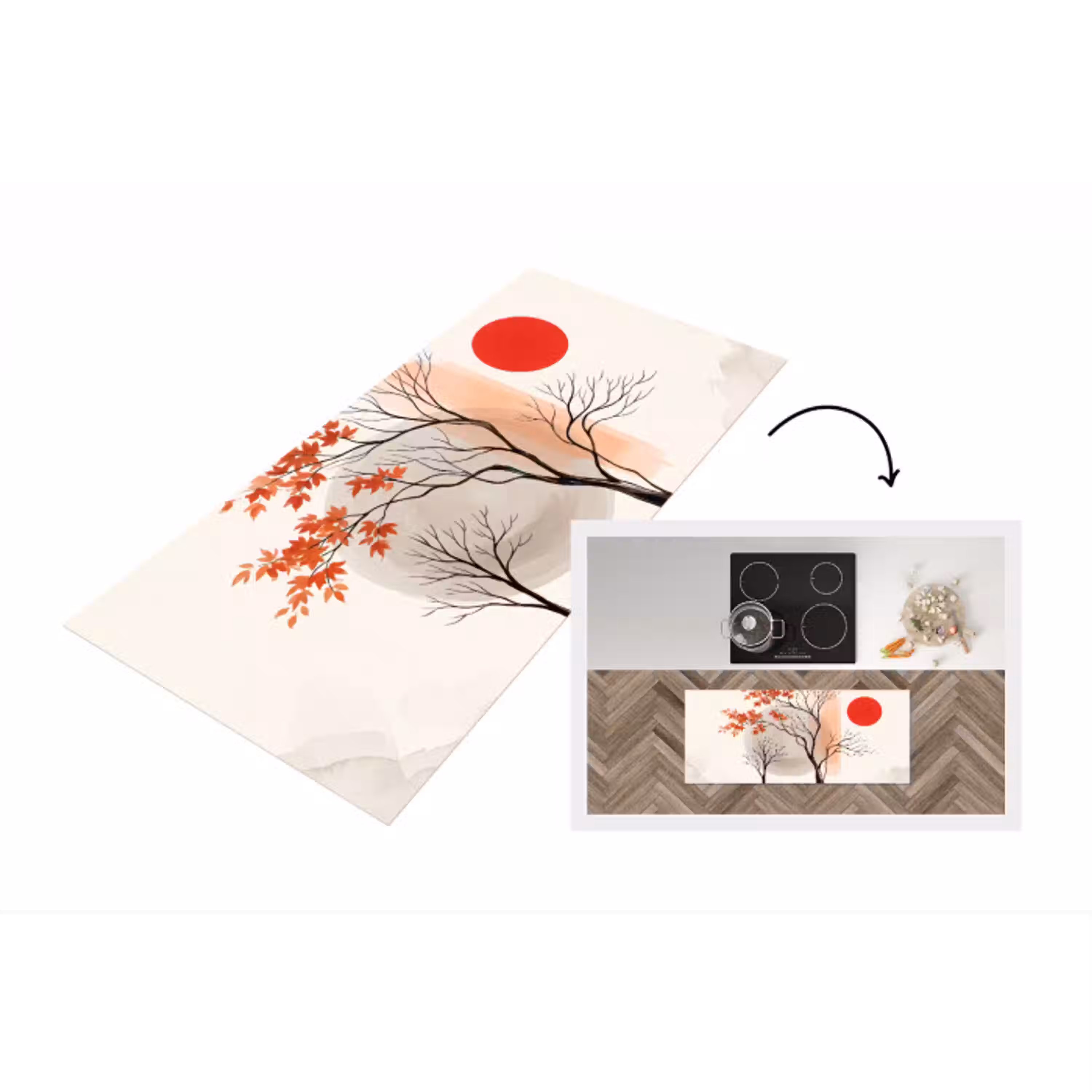 Boom - Rood - Abstract Keukenloper - keukenmat middel -3d