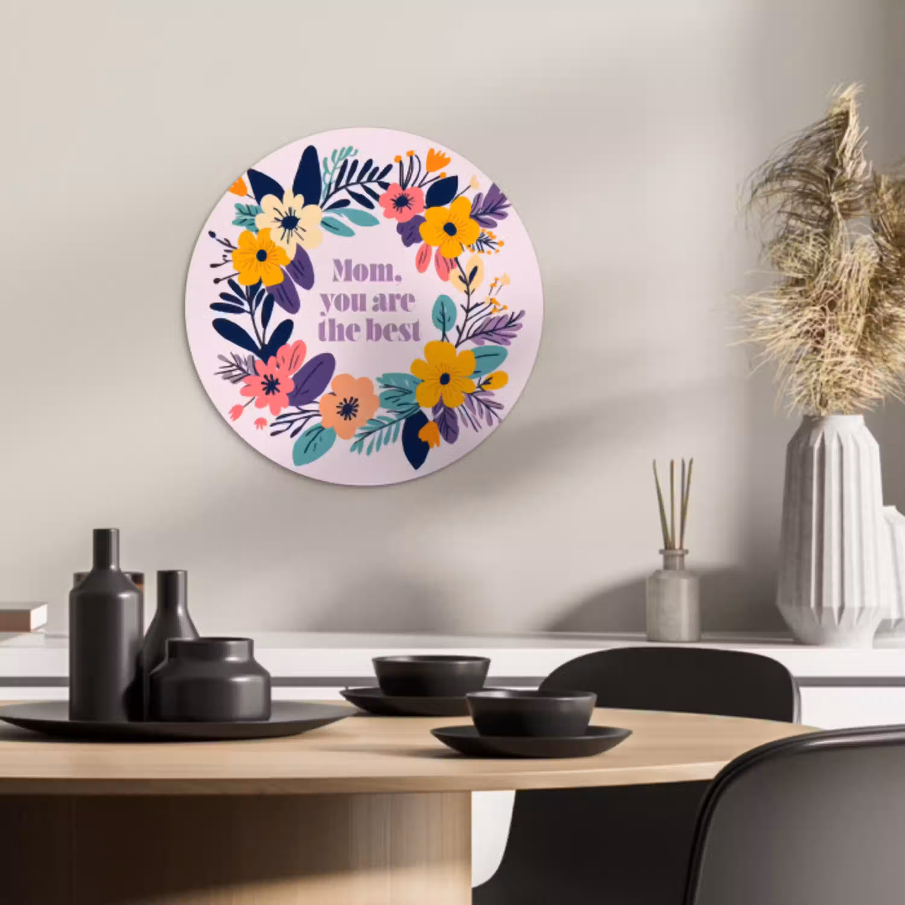 Bloemenkrans - Kleurrijk - Moeder KitchenYeah - Keuken - Wandcirkel Forex klein -sfeer2