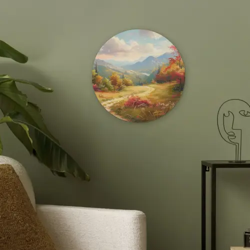 Landschap - Illustratie - Natuur Akoestische PET Vilt - Rond klein -sfeer2