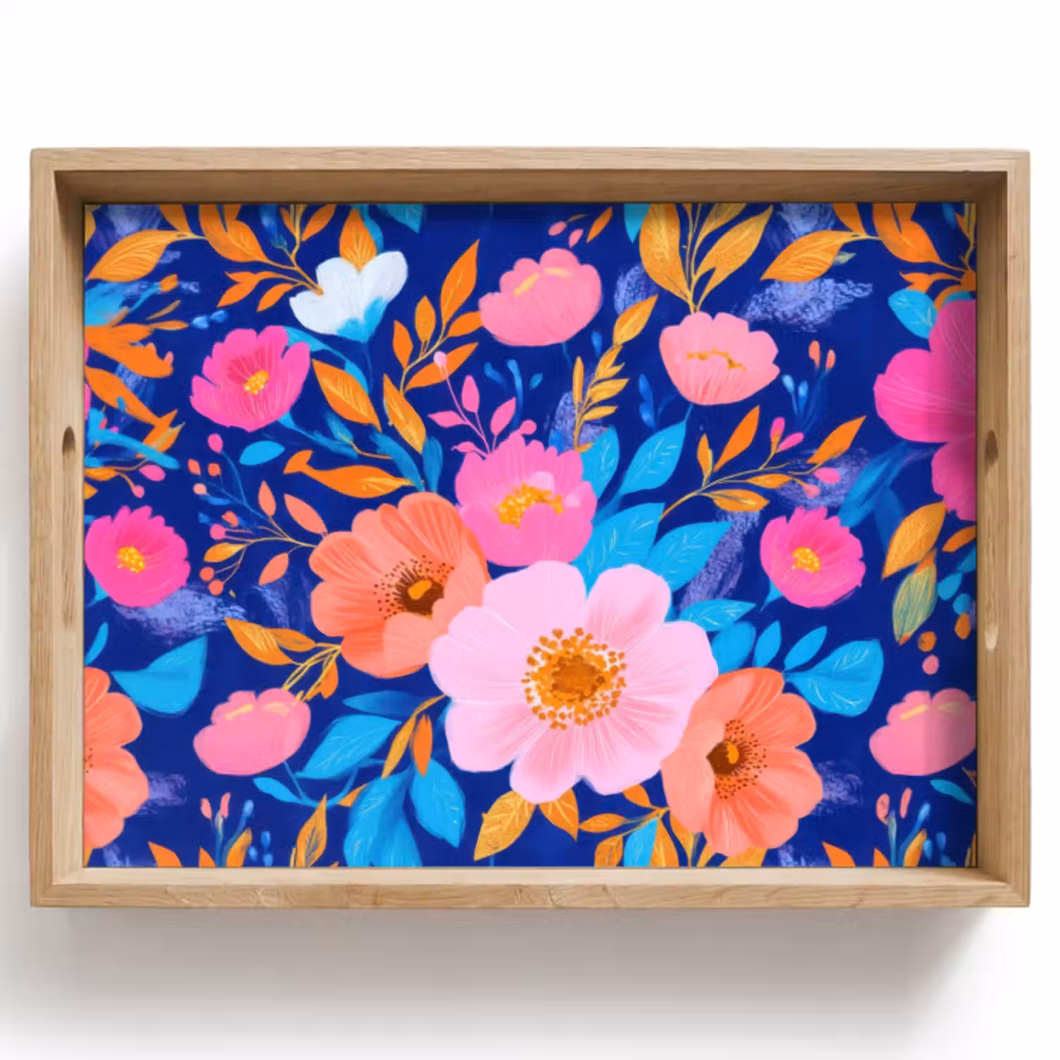Dienblad - Bloemen - Blauw - Roze