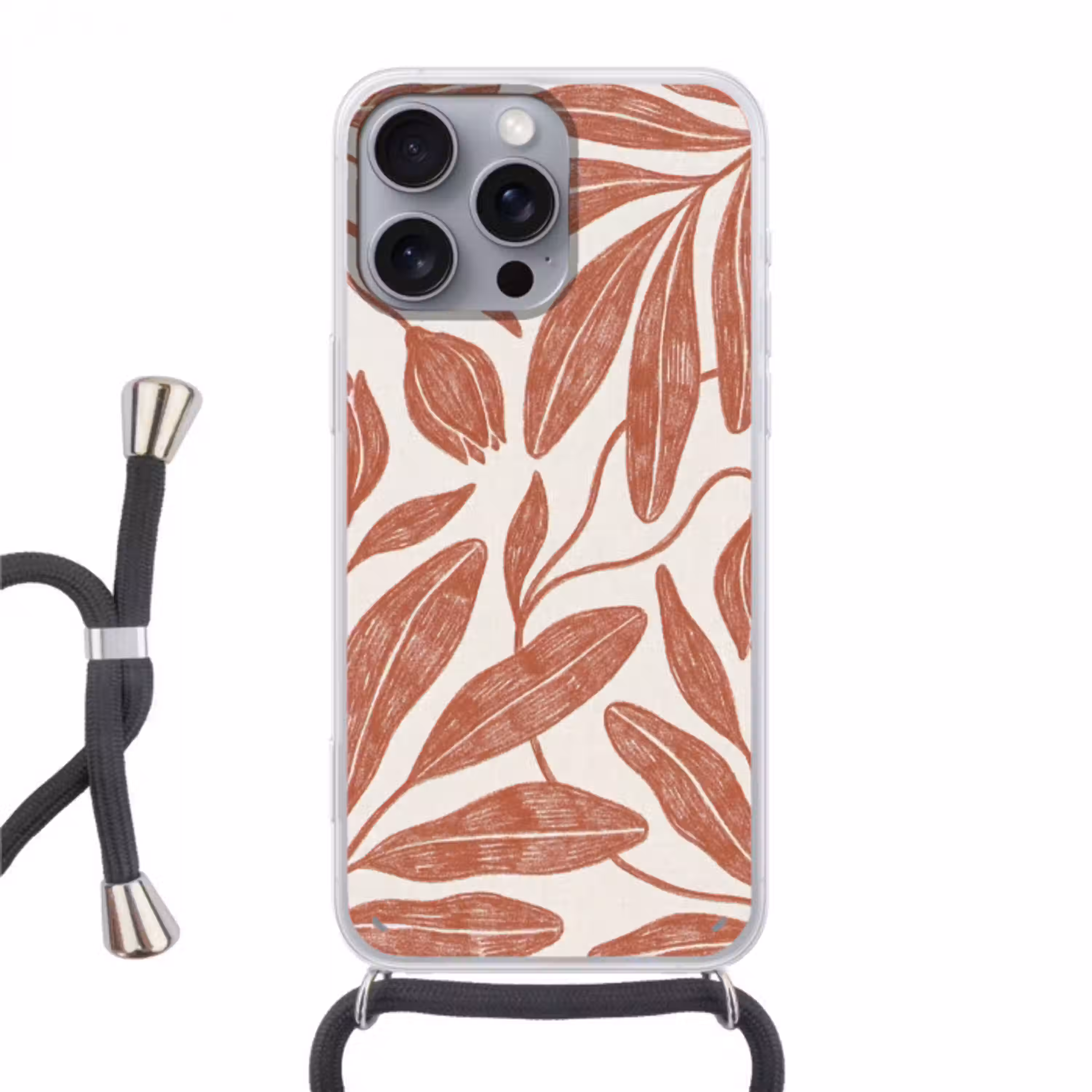 Bloemen - Patroon - Modern - Natuur - Bruin Hoesje iPhone 16 Pro Max met koord klein -3d
