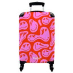 Abstracte smileyfiguren met hartogen op rood en roze NBS - Handbagage koffer - Vrouwen middel -3d