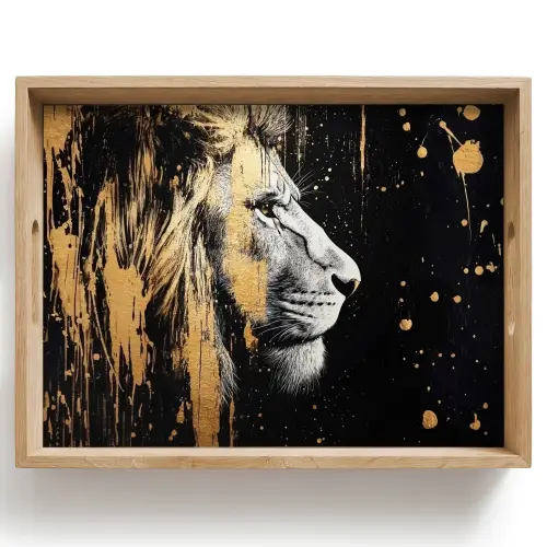 Portret - Leeuw - Abstract - Goud Dienblad Rechthoek middel -z3d_shopping
