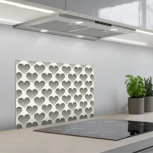 Polka - Stippen - Wit - Zwart keuken achterwand spatscherm klein 900 -3d_schuin