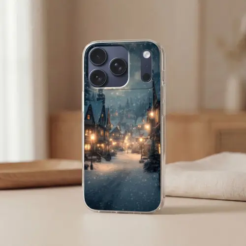Winterdorp - Sneeuw - Donker Telefoonhoesje iPhone 17 Pro klein -sfeer2