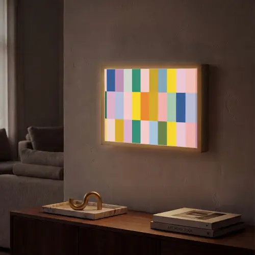 Stroken - Blauw - Patroon - Abstract Light Box met batterij (Wandlamp) middel -sfeer1