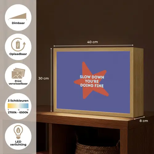 Slow down you're doing fine - Ster - Blauw Light Box met batterij (Wandlamp) middel -USP_websiteoverzichtNL