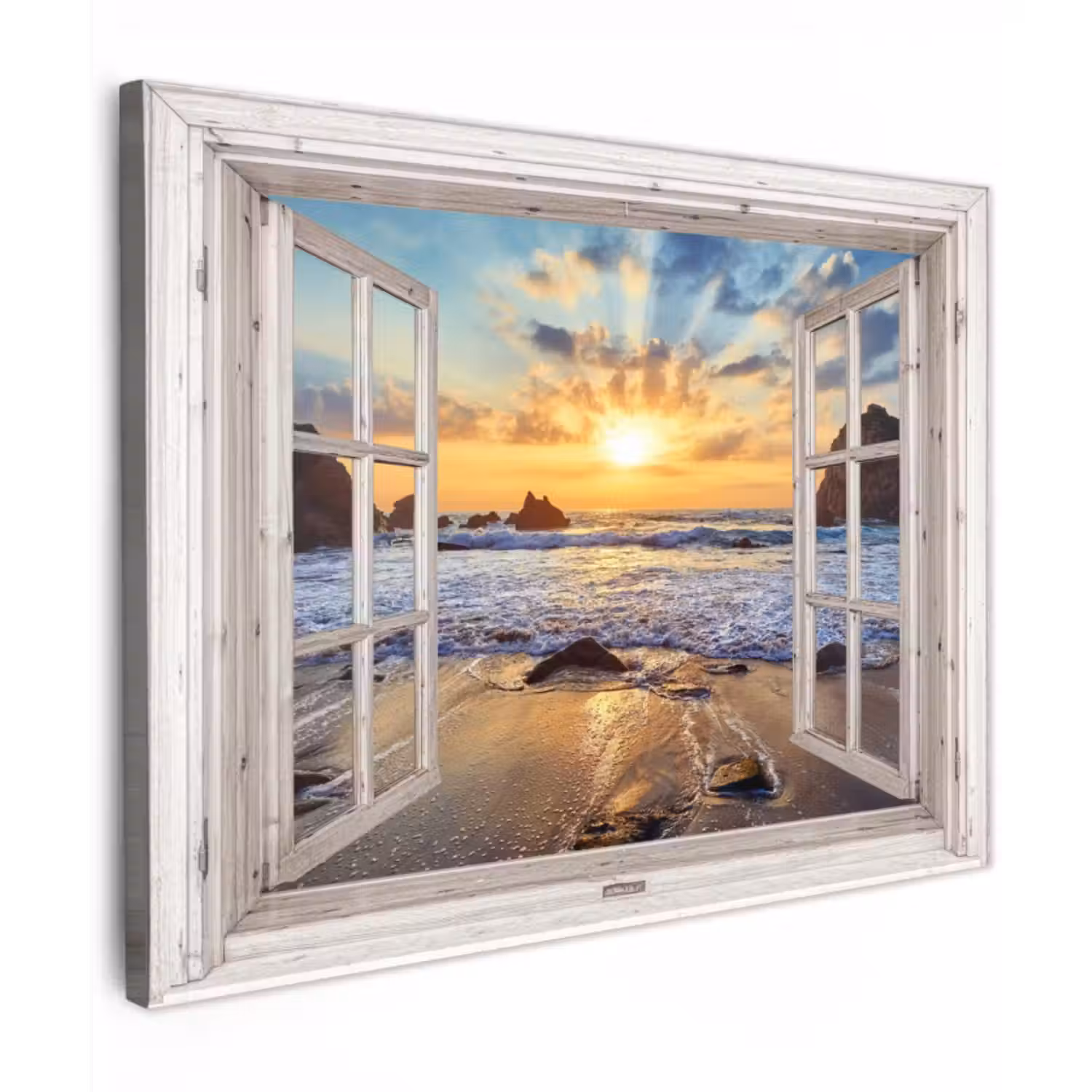 Canvas schilderij - Strand - Doorkijk - Zonsondergang - Landschap - Zee - Natuur