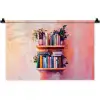 Planken - Boeken - Bladeren Wandkleed katoen klein -zz3d