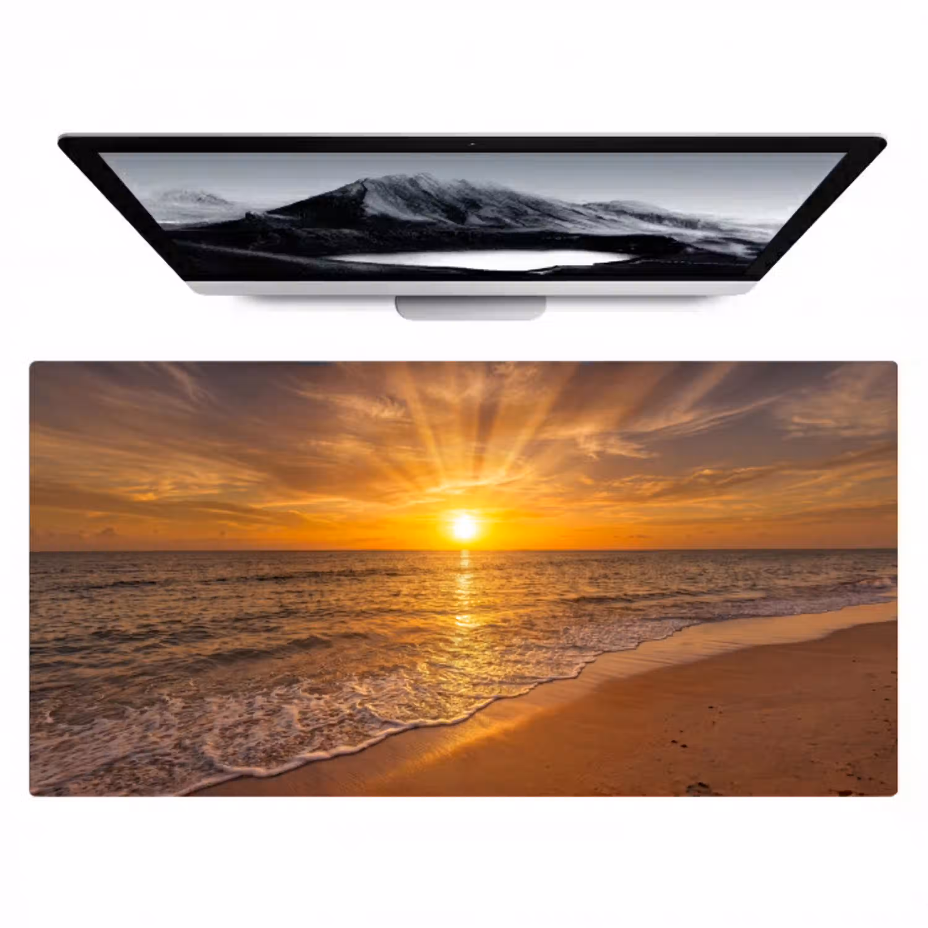 Zee - Zonsondergang - Golven - Kust - Oranje Muismat XXL klein -zzz3d