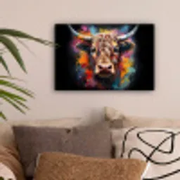Graffiti - Schotse hooglander - Zwart - Koe canvas 2cm klein -sfeer1